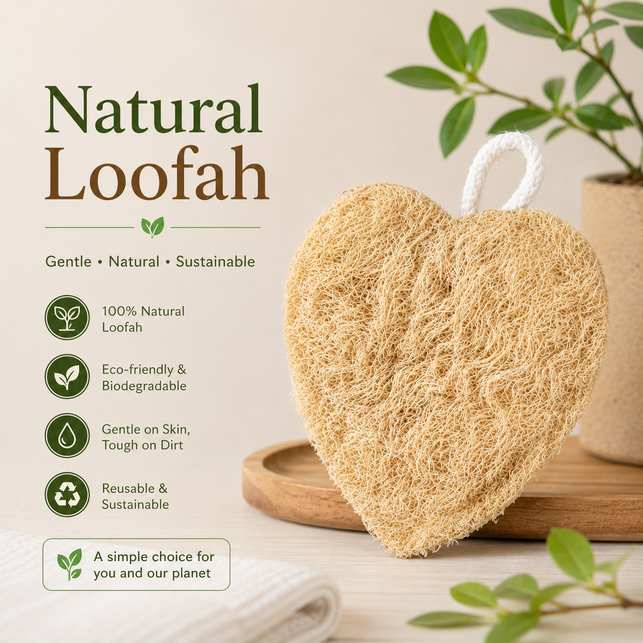 🌿 Natural Loofah Body Scrubber – Eco-Friendly Bath Sponge