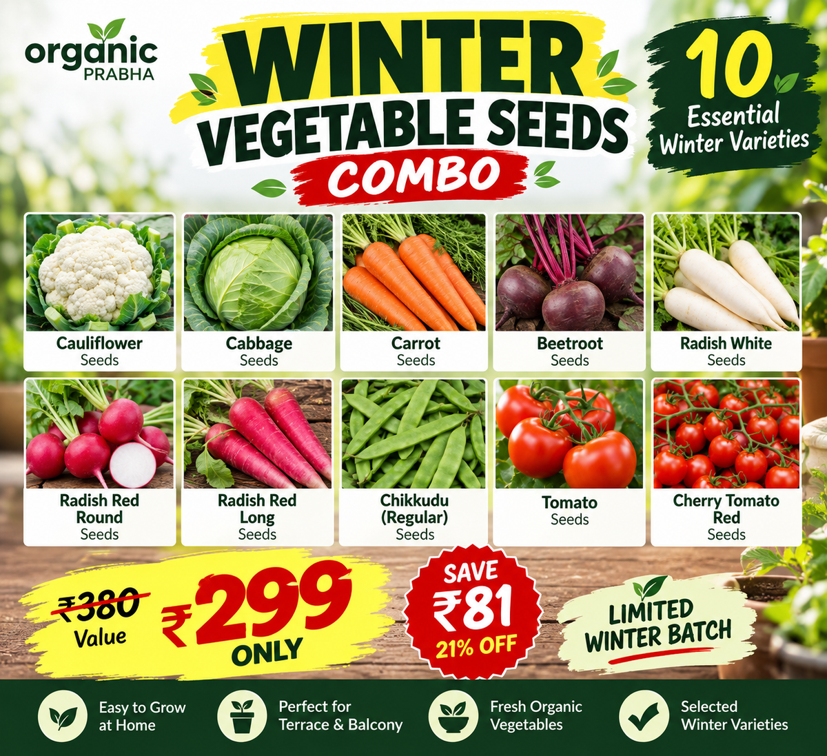 Winter Vegetable Seeds Combo – 10 Essential Winter Varieties
